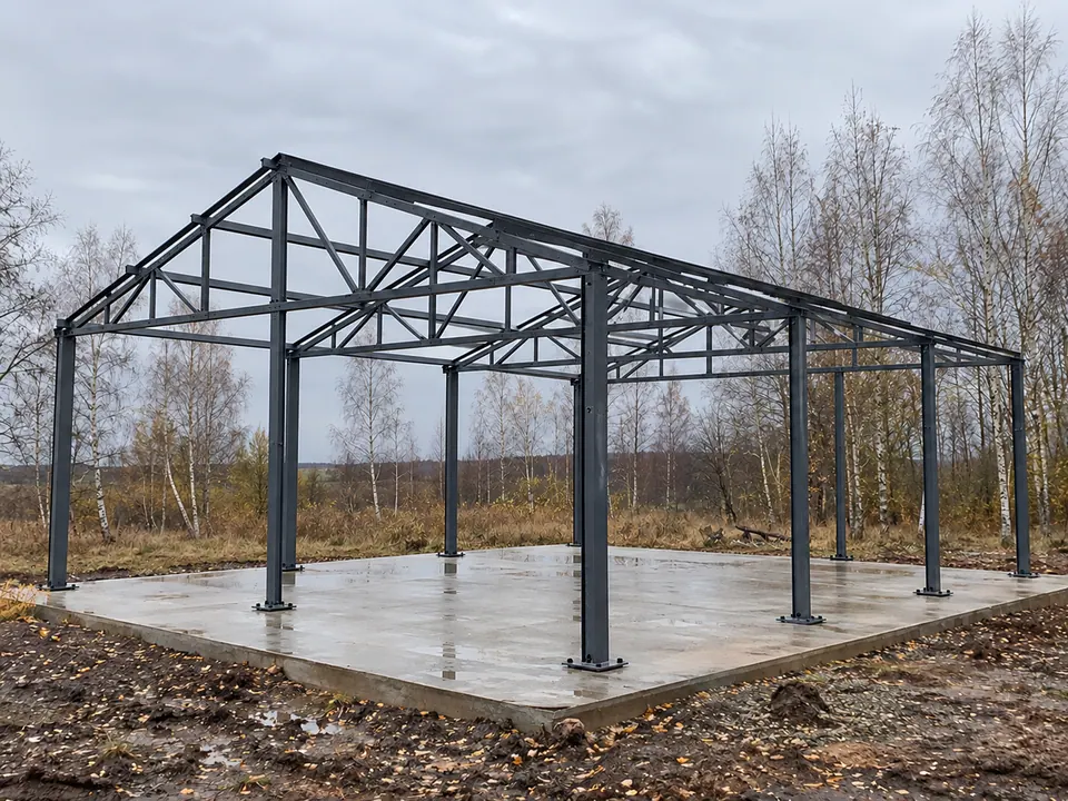 Стандартный каркас шириной 8 м, визуализация 8 × 9 м · H 3 м